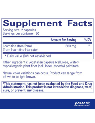 L-Carnitine - 60 Capsules | Pure Encapsulations