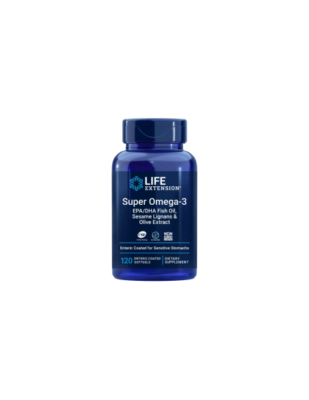 Super Omega-3 EPA/DHA Fish Oil, Sesame Lignans & Olive Extract - 120 enteric coated softgels | Life Extension