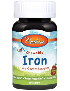 Kid's Chewable Iron, 15mg Strawberry - 60 tablets |...