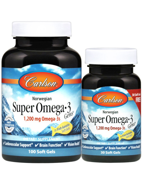 Norwegian Super Omega-3 Gems, 1200mg - 100 + 30 softgels | Carlson Labs