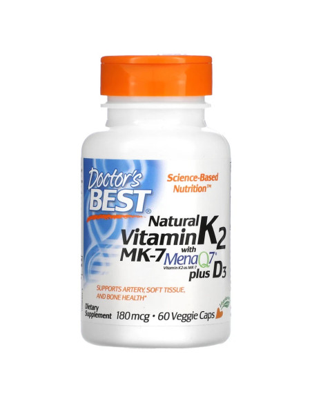 Natural Vitamin K2 MK7 with MenaQ7 plus D3, 180mcg - 60 vcaps | Doctor's Best
