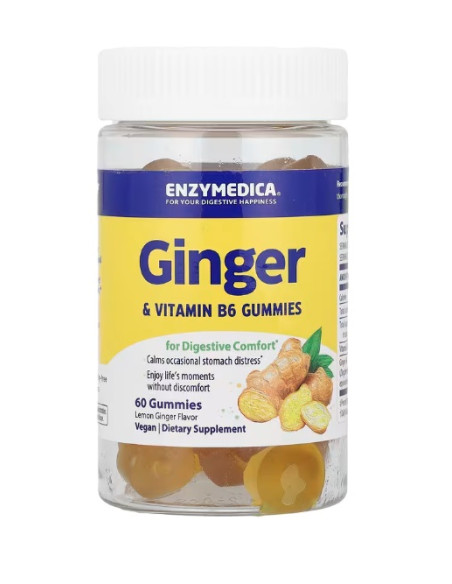 Ginger & Vitamin B6 Gummies, Lemon Ginger - 60 gummies | Enzymedica