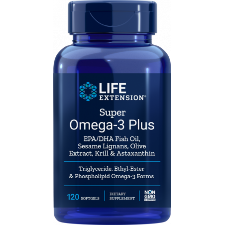 Super Omega-3 Plus EPA/DHA with Sesame Lignans, Olive Extract, Krill & Astaxanthin - 120 softgels | Life Extension
