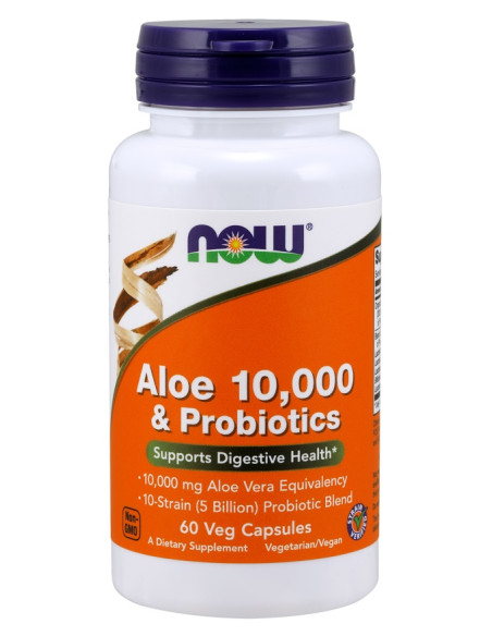 Aloe 10,000 & Probiotics - 60 vcaps | NOW Foods