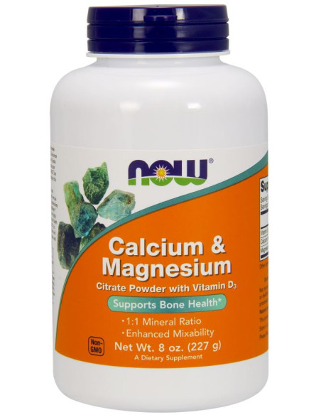 Calcium & Magnesium, Citrate Powder with Vitamin D3 - 227g | NOW Foods