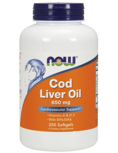 Cod Liver Oil, 650mg - 250 softgels | NOW Foods