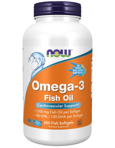 Omega-3 Fish Oil, Molecularly Distilled - 200 fish softgels | NOW Foods