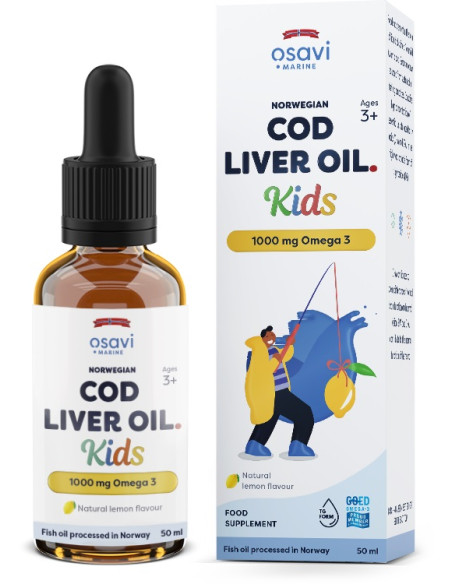 Norwegian Cod Liver Oil Kids, 1000mg Omega 3 (Lemon) - 50 ml. | Osavi