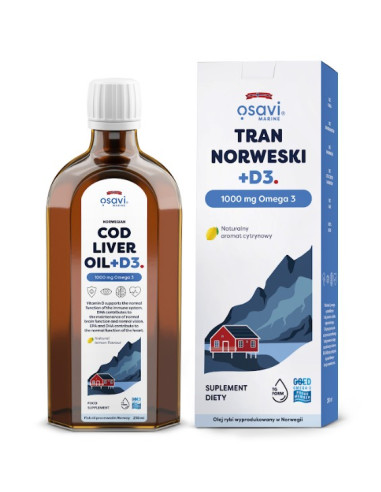 Tran Norweski + D3, 1000mg Omega 3 (Cytryna) -...