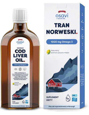 Tran Norweski, 1000mg Omega 3 (Cytryna - Mięta)...