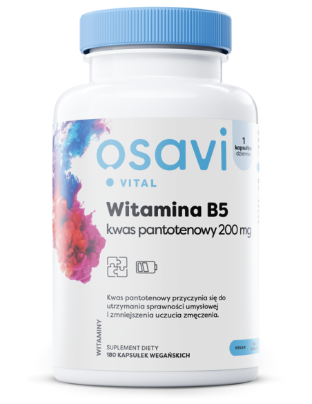 Witamina B5 Kwas Pantotenowy, 200mg - 180 vegan caps | Osavi