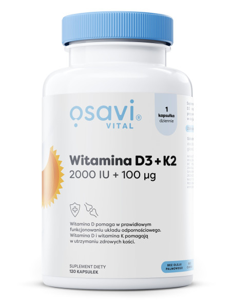 Witamina D3 + K2, 2000IU + 100mcg - 120 softgels | Osavi