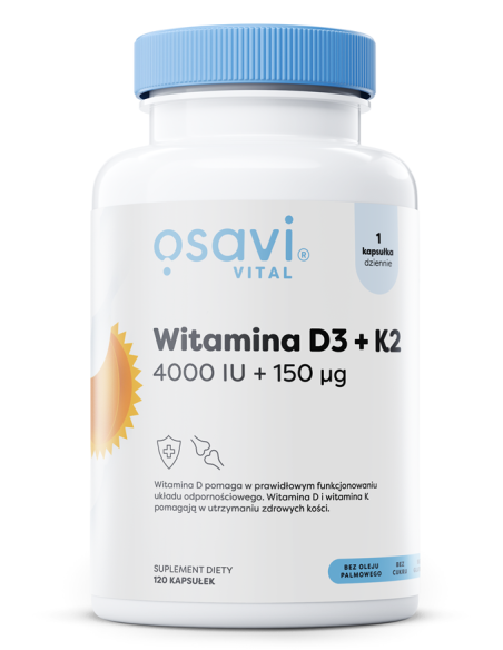 Witamina D3 + K2, 4000IU + 150mcg - 120 softgels | Osavi