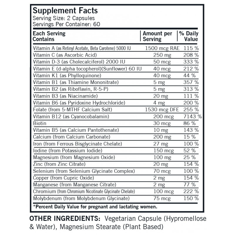 Prenatal Advanced Care Vitamins & Minerals with 5-MTHF - 120 | Kirkman Labs – official product image 2