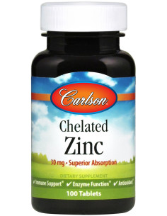 Chelated Zinc, 30mg - 100 tablets | Carlson Labs