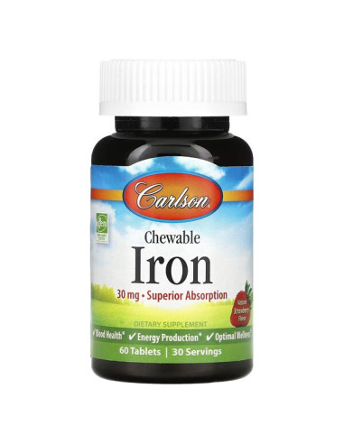 Chewable Iron, 30mg Strawberry - 60 tablets |...