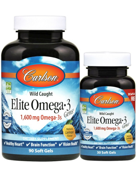 Elite Omega-3 Gems, 1600mg Natural Lemon - 90 + 30 softgels | Carlson Labs