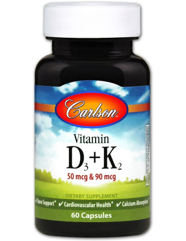 Vitamin D3 + K2 - 60 caps | Carlson Labs