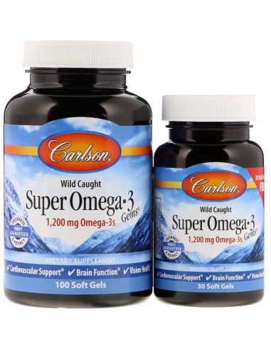 Wild Caught Super Omega-3 Gems, 1200mg - 100 +...