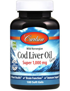 Wild Norwegian Cod Liver Oil Gems, 1000mg - 100 softgels...