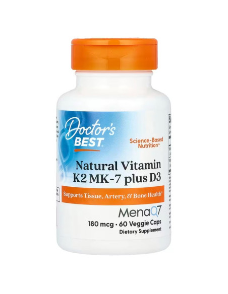 Natural Vitamin K2 MK7 with MenaQ7 plus D3, 180mcg - 60 vcaps | Doctor's Best