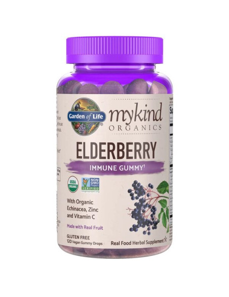 Mykind Organics Elderberry, Real Fruit - 120 vegan gummy drops | Garden of Life