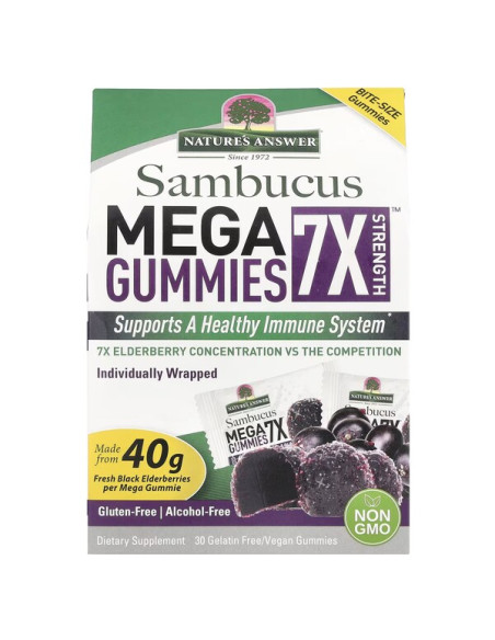 Sambucus Mega Gummies 7X Strength, Black Elderberry - 30 vegan gummies | Nature's Answer