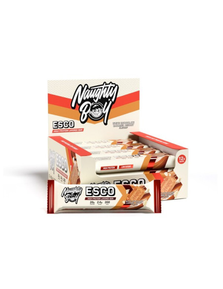 ESCO Protein Bar, White Chocolate Caramel Biscuit - 12 x 65g | Naughty Boy