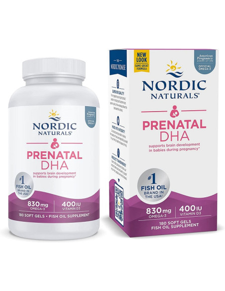 Prenatal DHA, 830mg Omega-3 + 400 IU D3 Unflavored (EAN 768990017483) - 180 softgels | Nordic Naturals