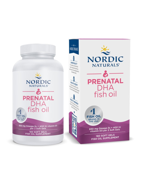 Prenatal DHA, 830mg Omega-3 + 400 IU D3 Unflavored (EAN 768990891045) - 180 softgels | Nordic Naturals