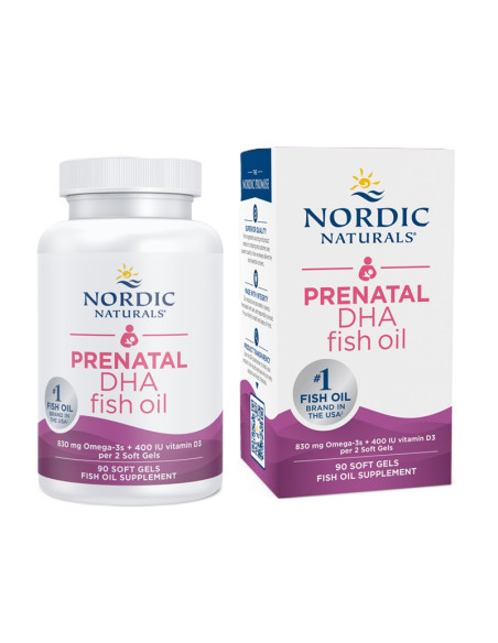 Prenatal DHA, 830mg Omega-3 + 400 IU D3 Unflavored (EAN 768990891144) - 90 softgels | Nordic Naturals
