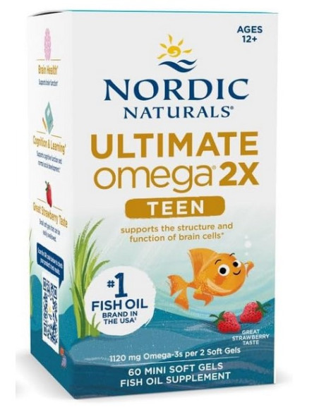 Ultimate Omega 2X Fish Oil TEEN, Strawberry (EAN 768990891212) - 60 mini softgels | Nordic Naturals