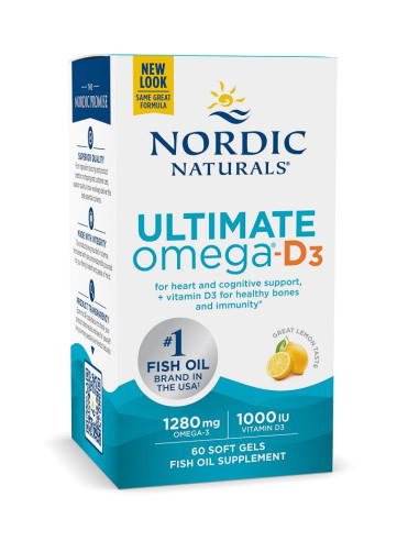 Ultimate Omega-D3 Fish Oil, 1280mg Lemon - 60...