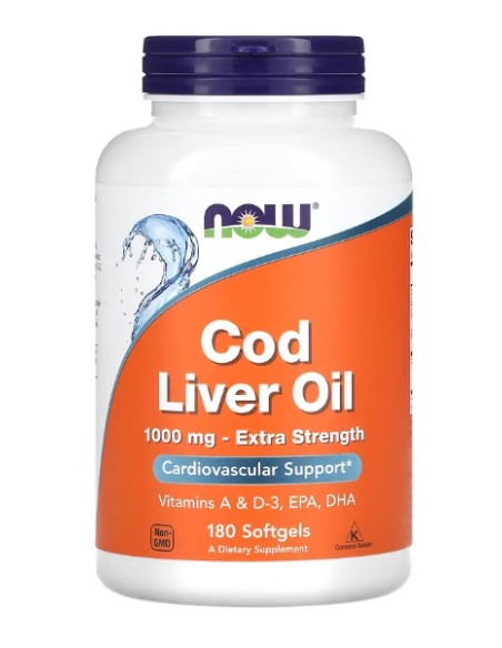 Cod Liver Oil, 1000mg Extra Strength - 180 softgels | NOW Foods