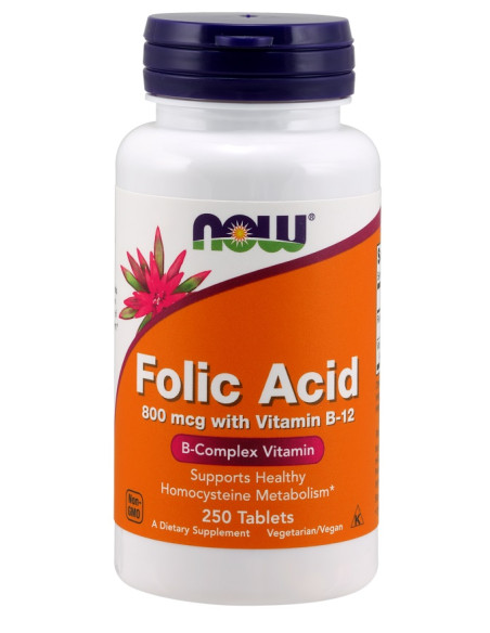 Folic Acid with Vitamin B12, 800mcg - 250 tabs | NOW Foods