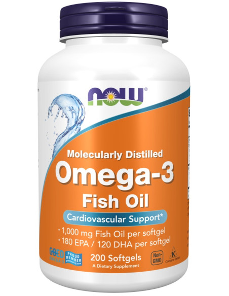 Omega-3 Fish Oil, Molecularly Distilled - 200 softgels | NOW Foods