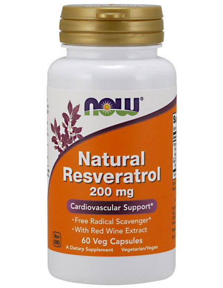 Natural Resveratrol with Red Wine Extract, 200mg - 60 vcaps | NOW Foods