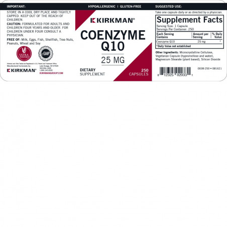 Coenzyme Q10 25 mg Capsules - Hypo - 250 Capsules | Kirkman Labs