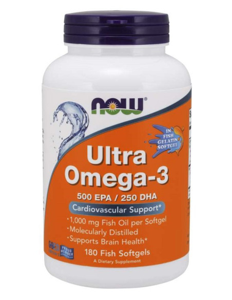 Ultra Omega-3 (In Fish Gelatin Softgels) - 180 fish softgels | NOW Foods