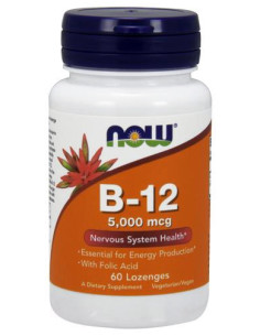Vitamin B-12 with Folic Acid, 5000mcg - 60 lozenges | NOW...