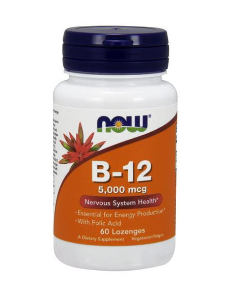 Vitamin B-12 with Folic Acid, 5000mcg - 60 lozenges | NOW Foods