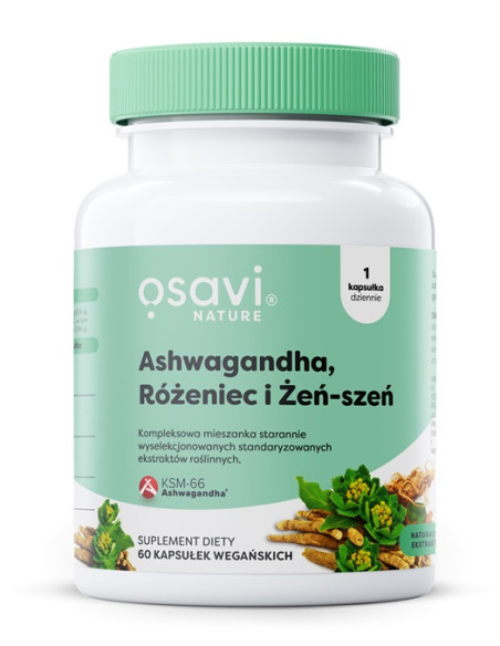 Ashwagandha + Różeniec i Żeń-szeń - 60 vegan caps | Osavi