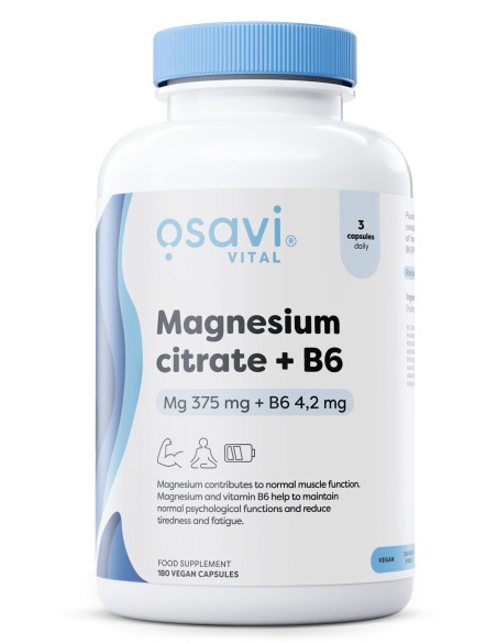 Magnesium Citrate + B6, 375mg + 4.2mg - 180 vcaps | Osavi