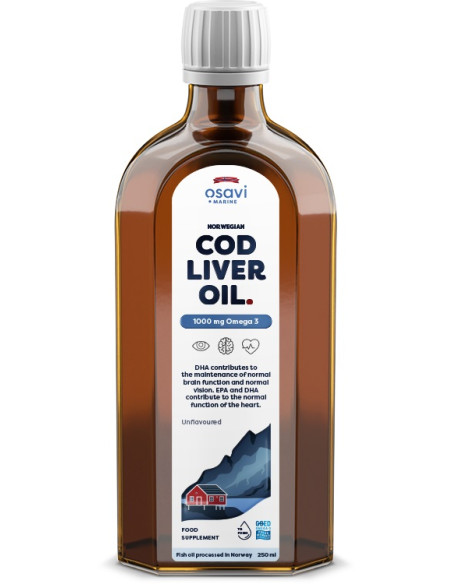 Norwegian Cod Liver Oil, 1000mg Omega 3 (Unflavoured) - 250 ml. | Osavi
