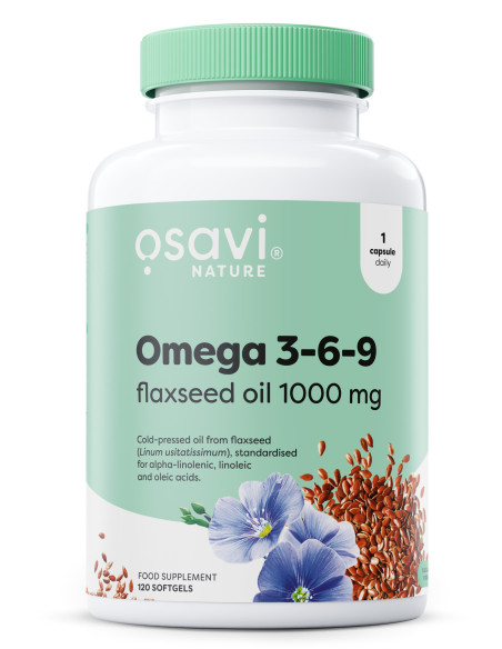 Omega 3-6-9 Flaxseed Oil, 1000mg - 120 softgels | Osavi