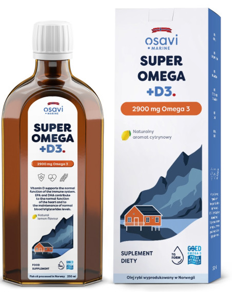 Super Omega + D3 (Marine), 2900mg Omega 3 (Cytryna) - 250 ml. | Osavi