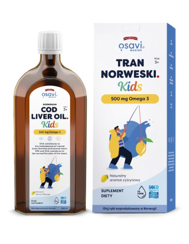Tran Norweski Kids, 500mg Omega 3 (Cytryna) -...