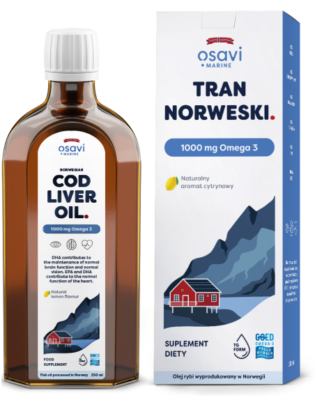 Tran Norweski, 1000mg Omega 3 (Cytryna) - 250 ml. | Osavi