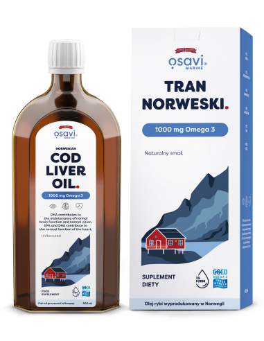 Tran Norweski, 1000mg Omega 3 (Naturalny) - 500...