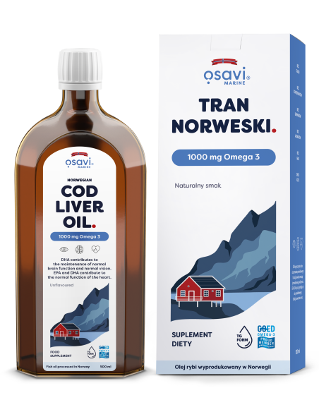 Tran Norweski, 1000mg Omega 3 (Naturalny) - 500 ml. | Osavi